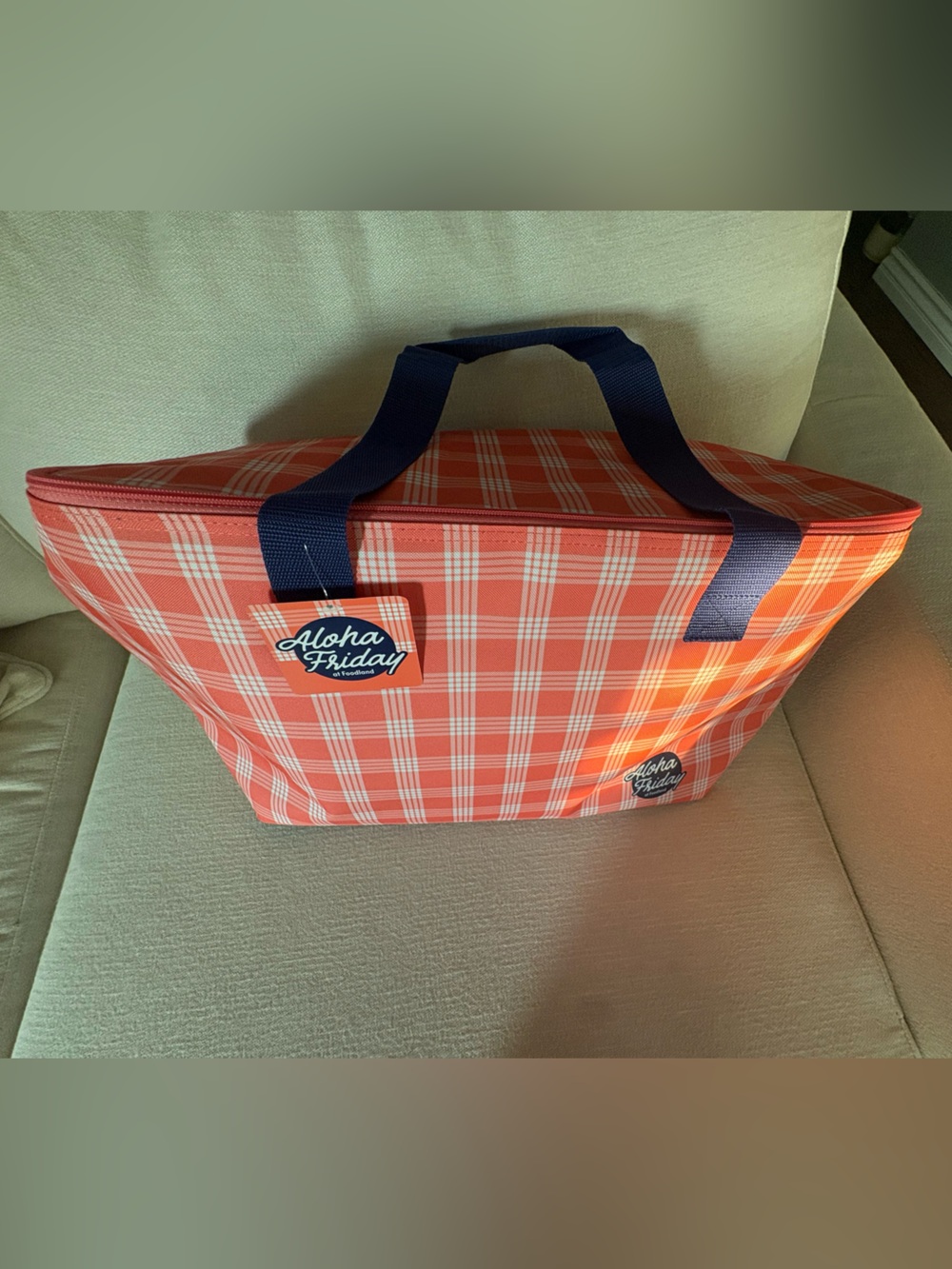 Coral Plaid Carry Tote cooler bag - Picture 4 of 6